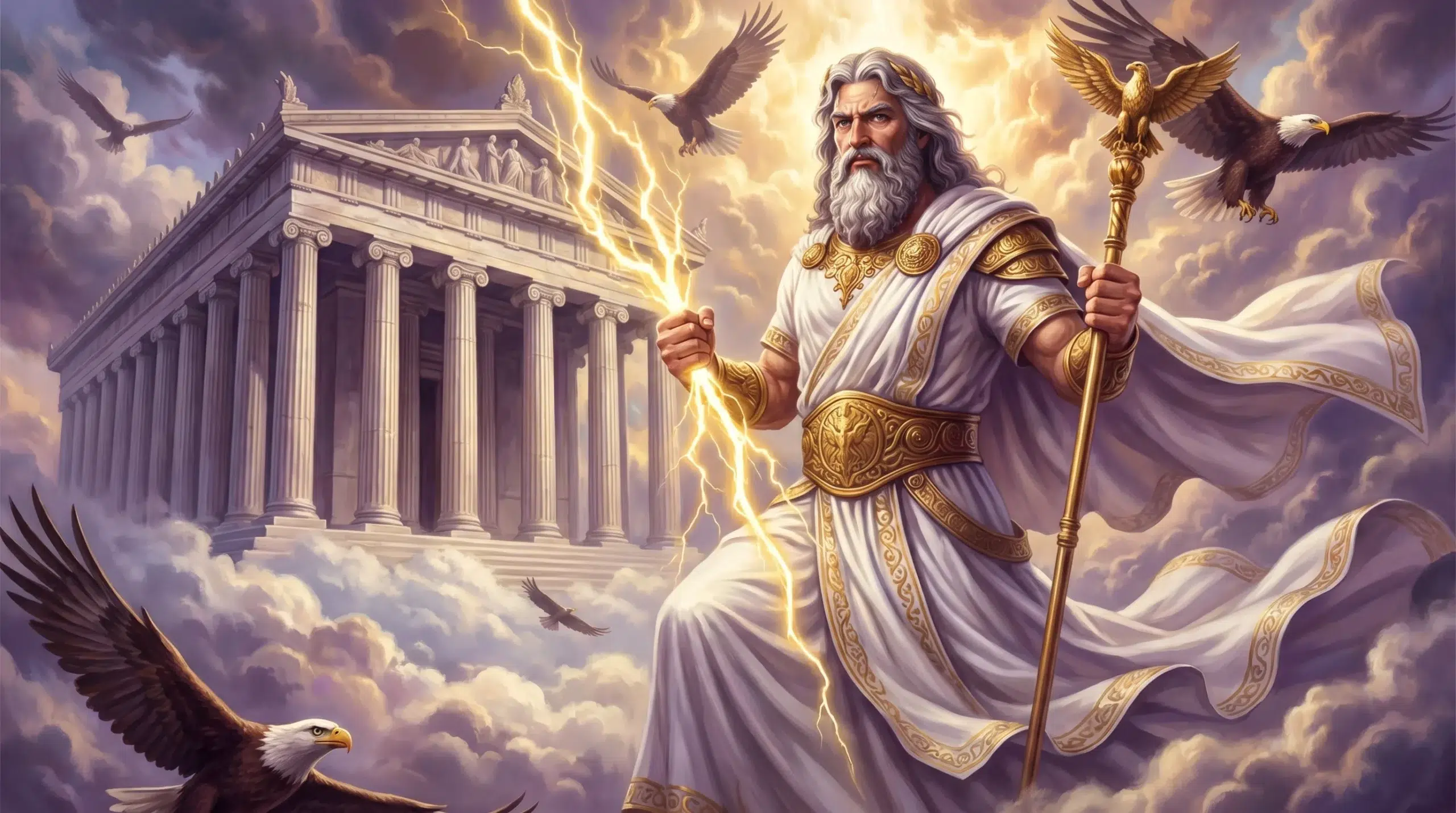 Zeus on Mount Olympus - Greek mythology illustration for Gates of Olympus slot